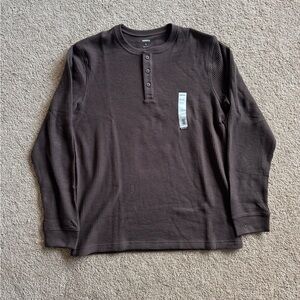 Sonoma Dark Brown Waffle Henley Long-Sleeve Shirt, NWT